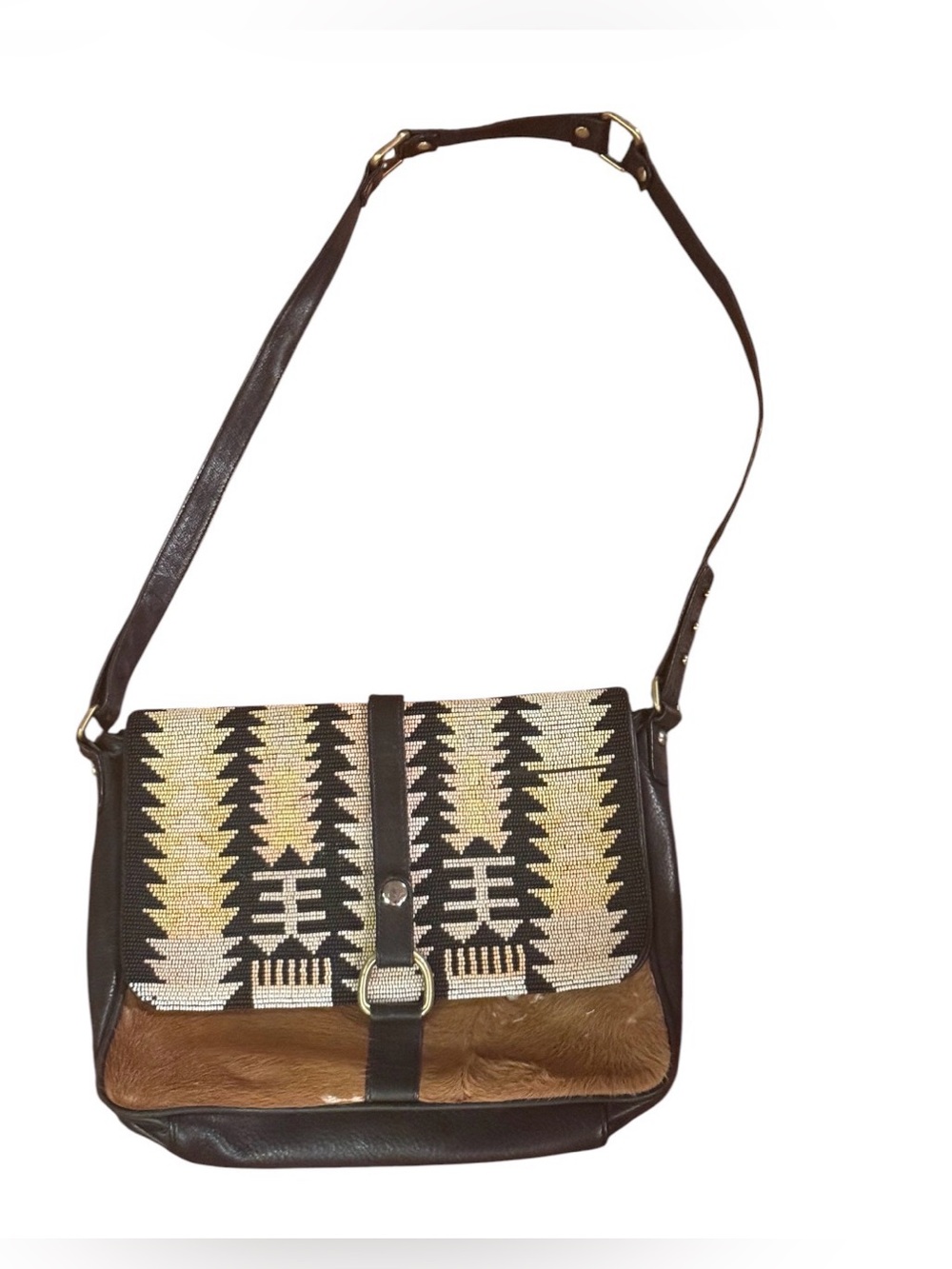 Lizzie Fortunato Beaded Black Leather Crossbody Bag The Ninth Purse Rare